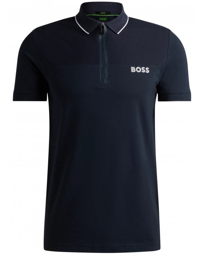 BOSS Mens Philix Zip Polo Shirt Dark Blue