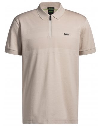 Mens Philix Zip Polo Shirt Light Beige