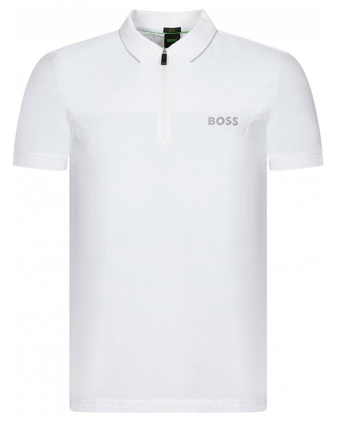 BOSS Mens Philix Zip Polo Shirt White