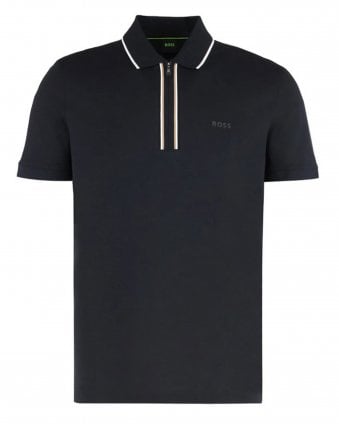 Mens Phlix Goc Quarter Zip Tipped Slim Fit Polo Shirt - Dark Blue