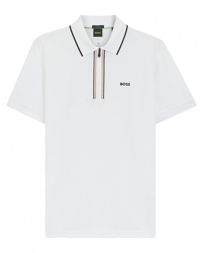 BOSS Mens Phlix Goc Quarter Zip Tipped Slim Polo Shirt - White