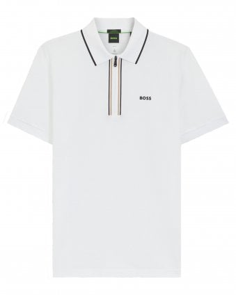 Mens Phlix Goc Quarter Zip Tipped Slim Polo Shirt - White