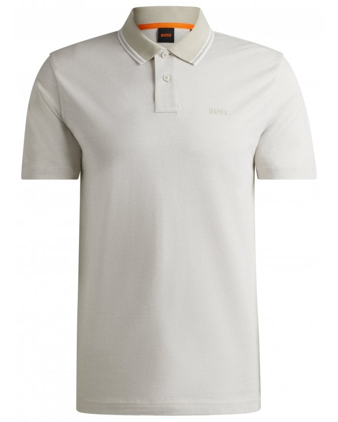 BOSS Mens Pique Oxford Polo Shirt Light Beige