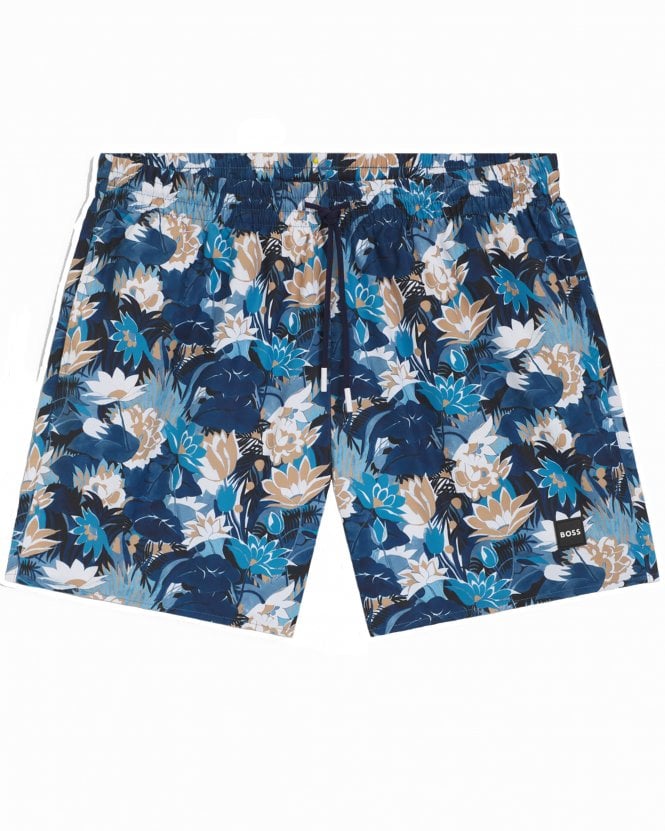 BOSS Mens Piranha All-Over Print Swim Shorts - Light Blue