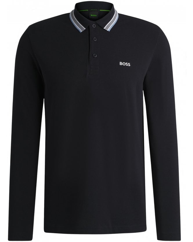 BOSS Mens Plissy Long Sleeved Tipped Polo Shirt Dark Blue