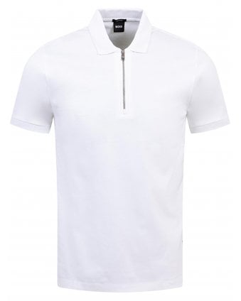 Mens Polston 11 Zip Polo Shirt White