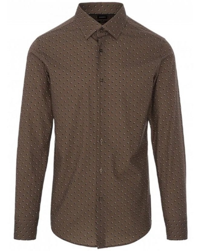 BOSS Mens Printed Stretch Cotton Hank Kent Shirt Brown