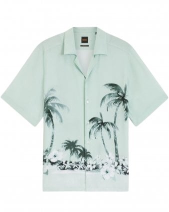 Mens Rayer_M Relaxed Fit Palm Print Shirt - Aqua Green (Turquoise)