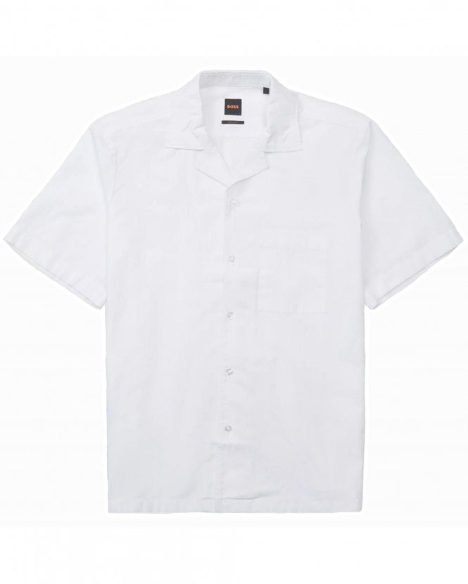 BOSS Mens Rayer_M Short Sleeve Striped Shirt - White
