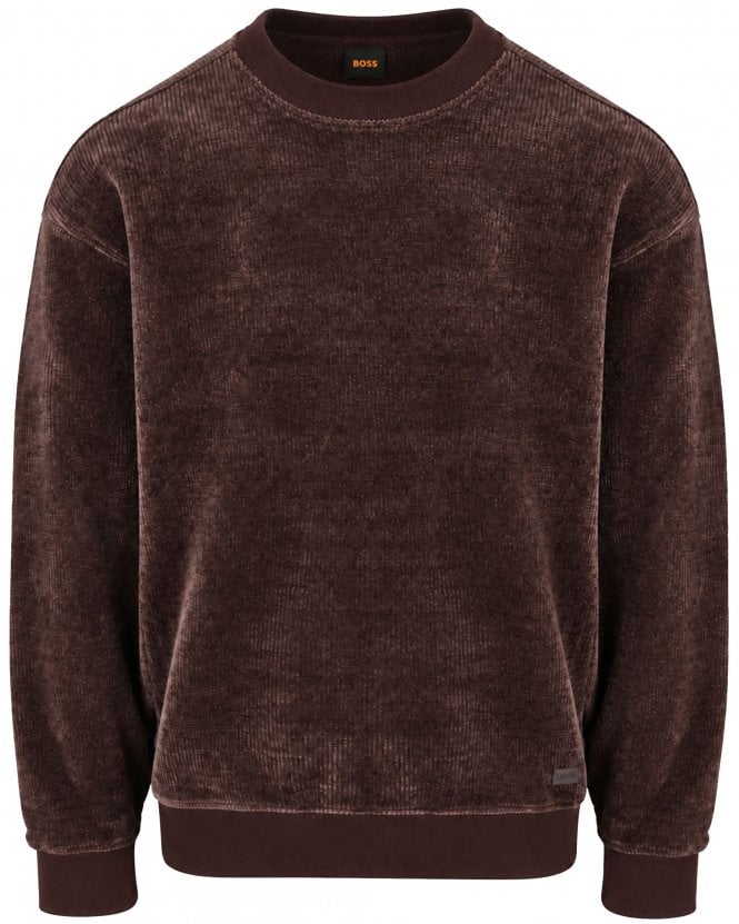BOSS Mens Regular Fit We_Clash Ribbed Textured Sweatshirt - Dark Brown
