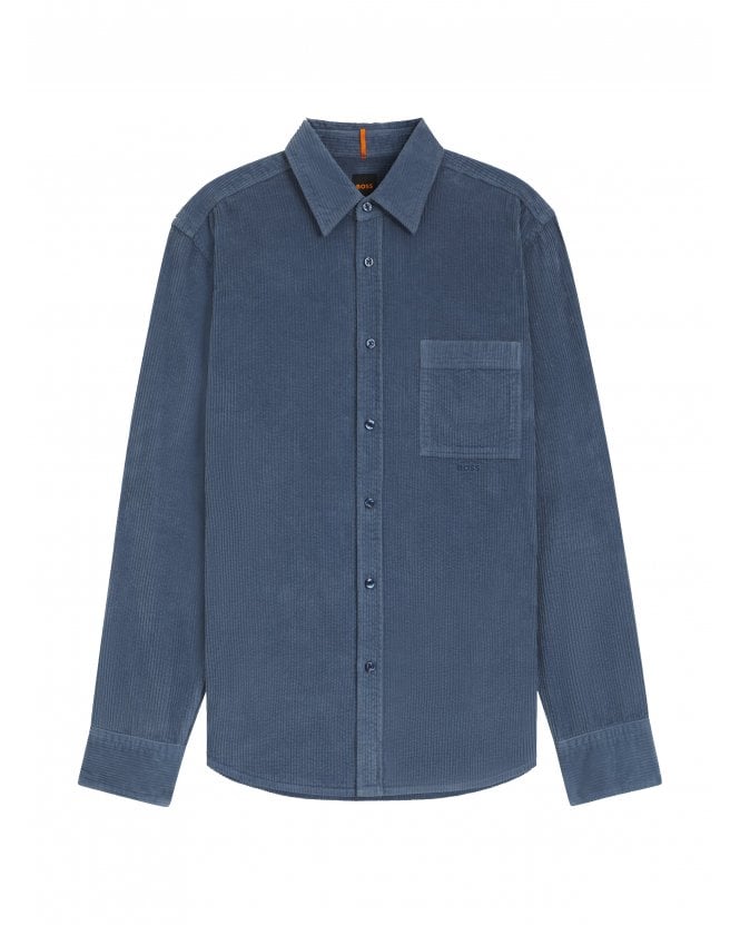 BOSS Mens Relegant _6_M Corduroy Shirt Blue