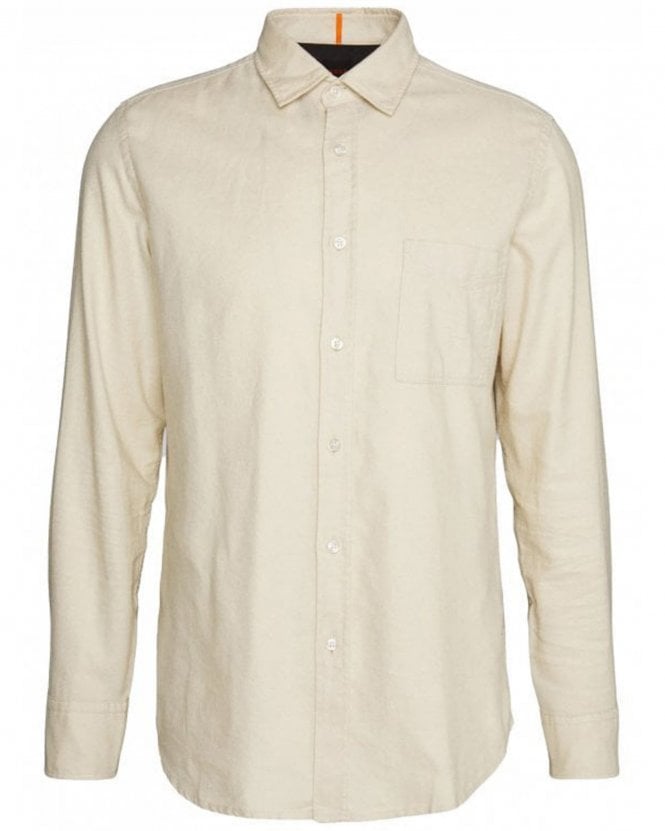 BOSS Mens Relegant Open White Regular Fit Flannel Shirt