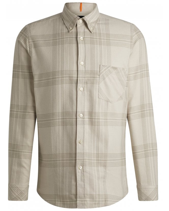 BOSS Mens Rickert_M Check Flannel Shirt Beige