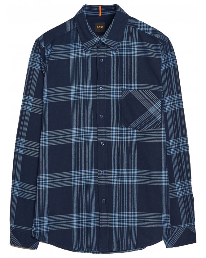 BOSS Mens Rickert_M Check Flannel Shirt Dark Blue