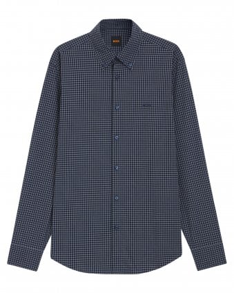 Mens Ricoplus_M  Checked Stretch-Cotton Dobby Shirt - Blue Patterned