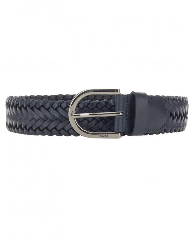 BOSS Mens Roul-WNK-SZ_35 Woven Leather Belt - Dark Blue