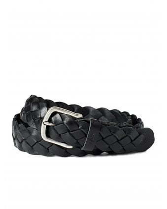 Mens Sash Braid Leather Belt Black