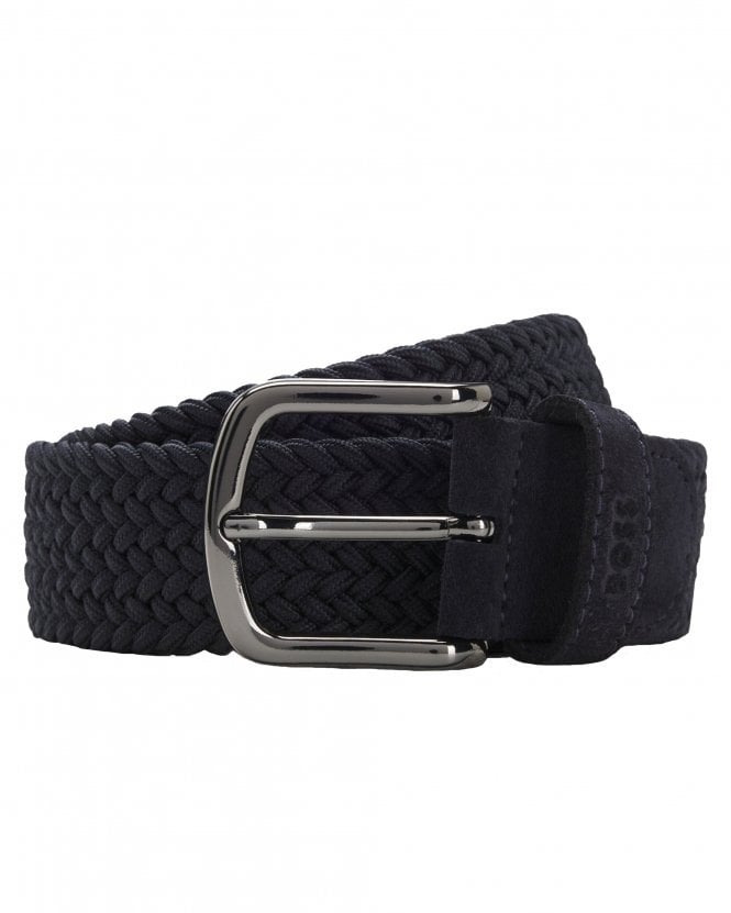 BOSS Mens SASH-WNE-SD_SZ_35 Woven Belt with Suede Trims - Dark Blue
