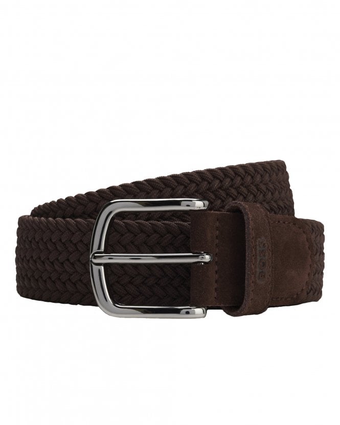 BOSS Mens SASH-WNE-SD_SZ_35 Woven Belt with Suede Trims - Dark Brown