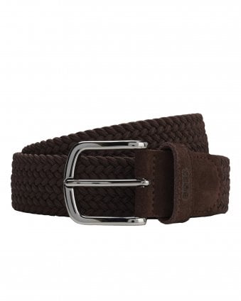 Mens SASH-WNE-SD_SZ_35 Woven Belt with Suede Trims - Dark Brown