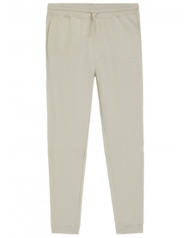 BOSS Mens SeStart Terry Patch Logo Tracksuit Sweatpants Light Beige