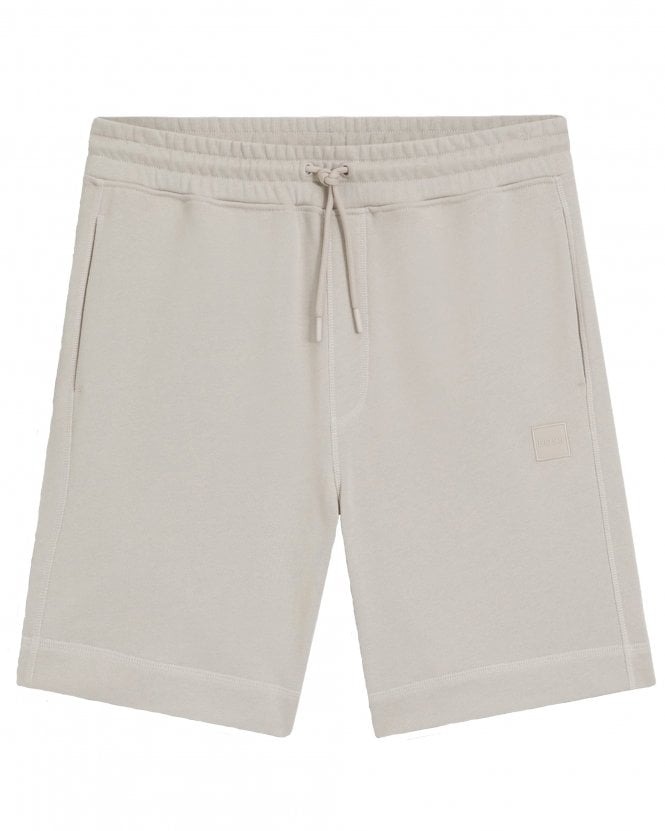 BOSS Mens Sewalk Cotton-Terry Shorts with Logo Patch - Light Grey