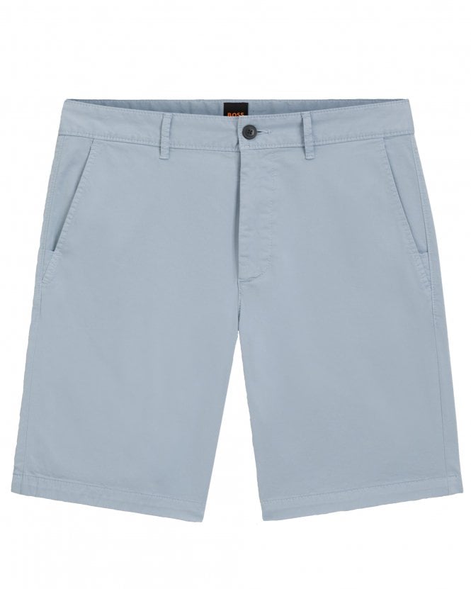 BOSS Mens Slim-Fit Stretch-Cotton Twill Chino Shorts - Light Blue