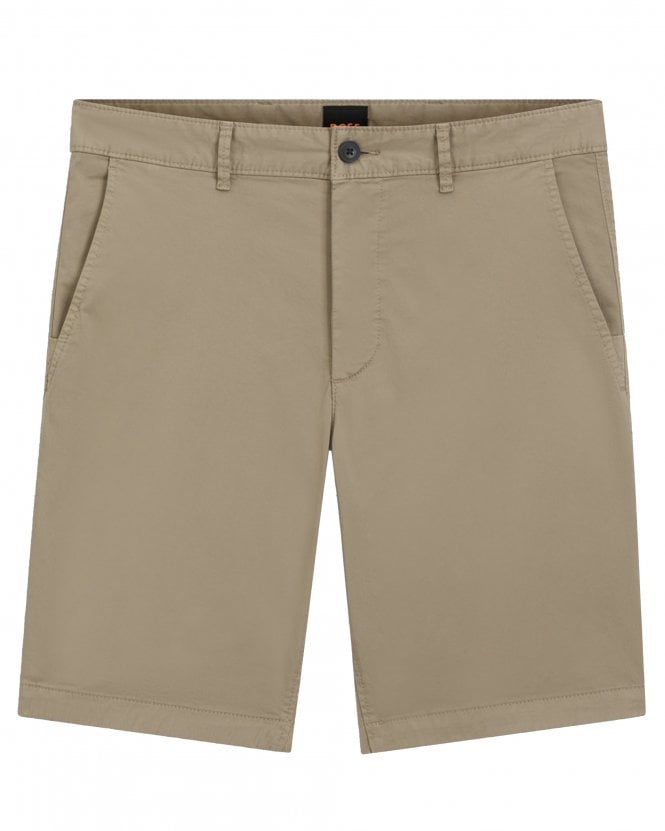 BOSS Mens Slim-Fit Stretch-Cotton Twill Chino Shorts - Light Brown