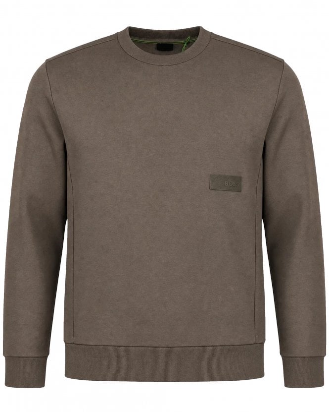 BOSS Mens SW_Crewneck Relaxed Fit Sweatshirt - Light Pastel Green (Brown) 
