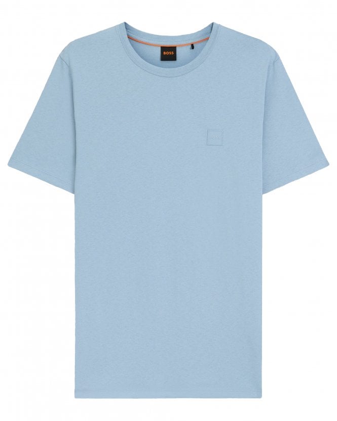 BOSS Mens Tales Cotton-Jersey Patch T-Shirt - Light Blue