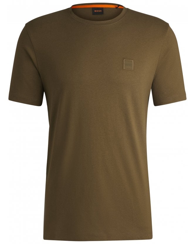 BOSS Mens Tales Logo Patch T-Shirt Khaki Green