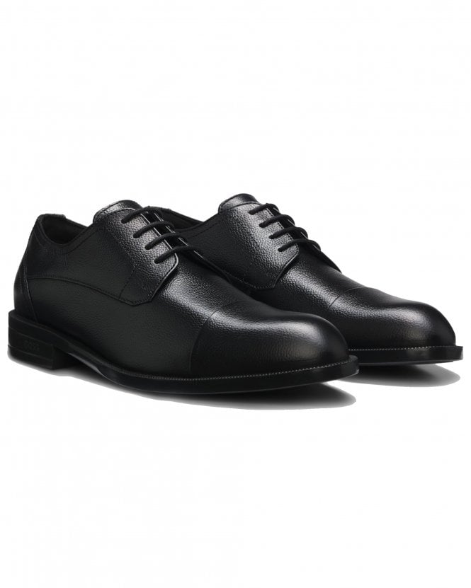 BOSS Mens Tayil_Derb_GRCT Grained Leather Cap-Toe Derby Shoes - Black