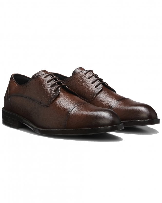 BOSS Mens Tayil_Derb_GRCT Grained Leather Cap-Toe Derby Shoes - Brown
