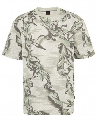 Mens Te_Barb Relaxed Fit Plant Camo Print T-Shirt - Light Beige