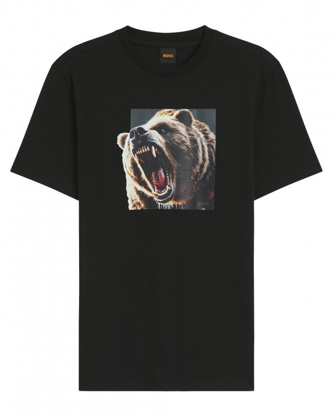 BOSS Mens Te_Dobermann Animal Artwork Bear T-Shirt -Black