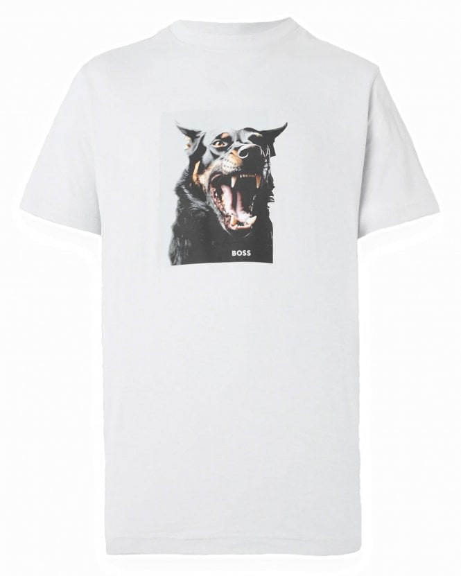 BOSS Mens Te_Dobermann Animal Artwork Dog T-Shirt -Light Grey (Sky Blue/Grey)