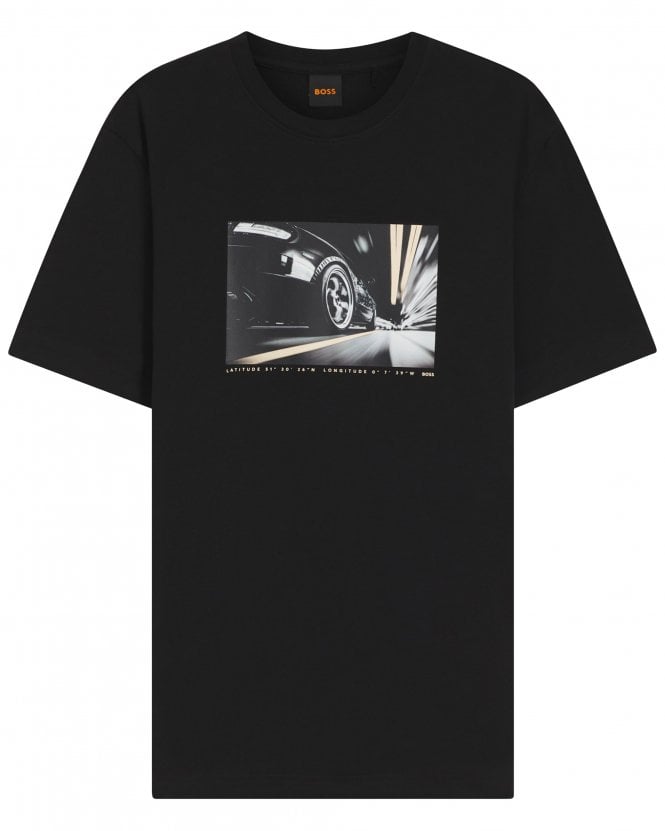 BOSS Mens Te_Motors Rear Motor Print T-Shirt - Black 