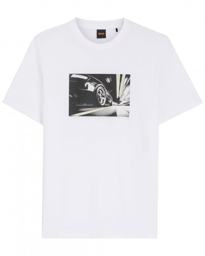 BOSS Mens Te_Motors Rear Motor Print T-Shirt - White