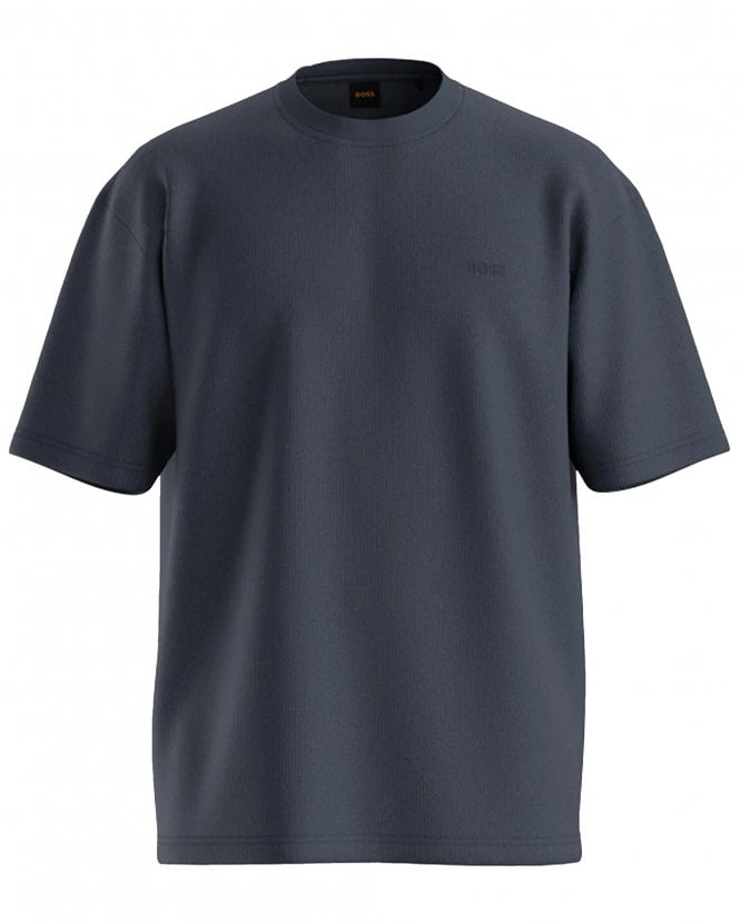 BOSS Mens Te_Rib Relaxed Fit Ribbed Cotton T-Shirt - Dark Blue