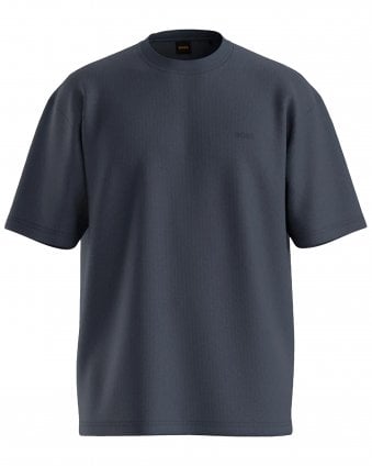 Mens Te_Rib Relaxed Fit Ribbed Cotton T-Shirt - Dark Blue