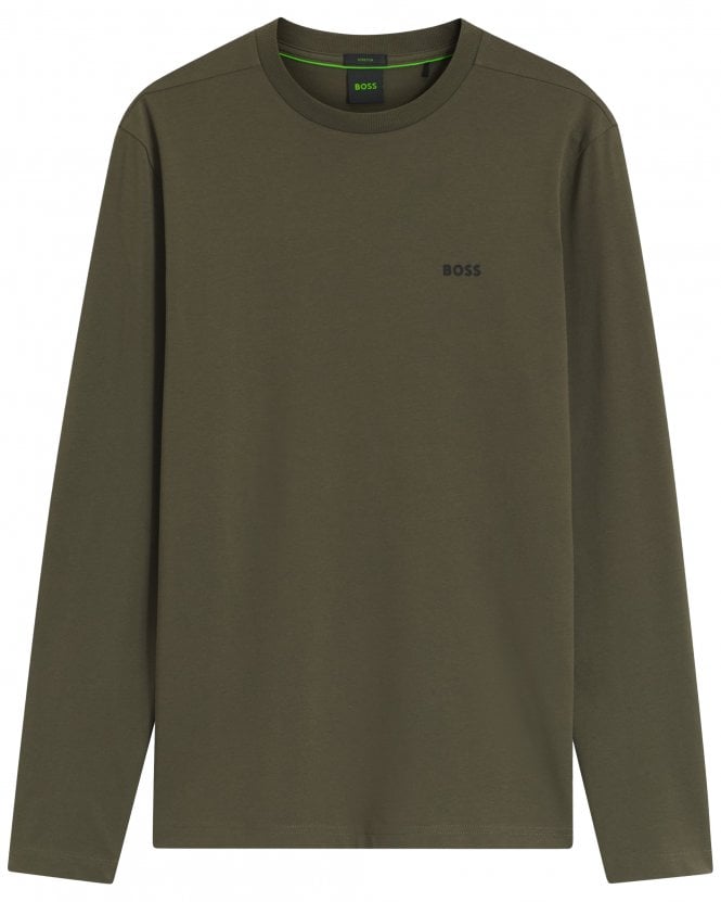BOSS Mens Tee Long Regular Fit Stretch Long-Sleeve T-Shirt - Open Green (Olive)