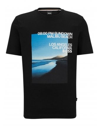 Mens Tiburt Photographic Beach Print T Shirt, Black Tee