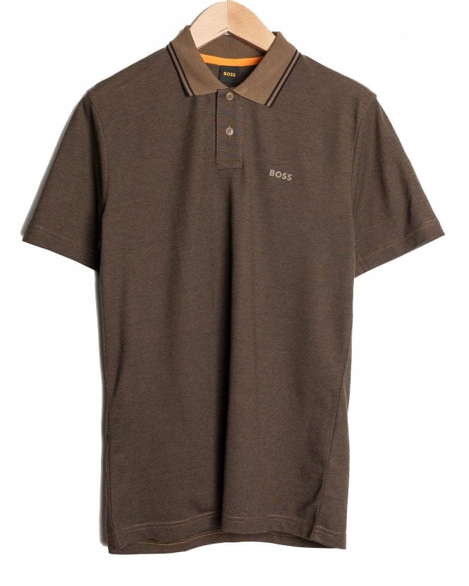 BOSS Mens Tipped Oxford Polo Shirt Brown