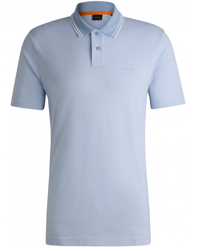 BOSS Mens Tipped Oxford Polo Shirt Light Blue