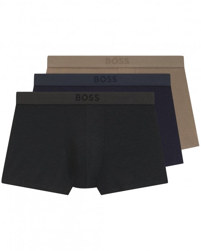 BOSS Mens Trunk 3P Heather G Three-Pack Stretch Boxer Shorts - Beige/Blue/Grey