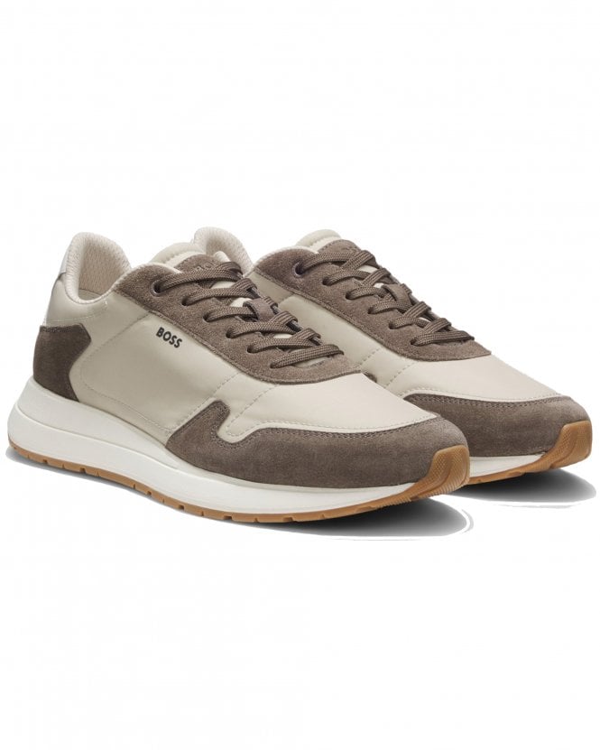 BOSS Mens Vinston_Runn_Nysd Suede Panel Trainers - Open Beige 