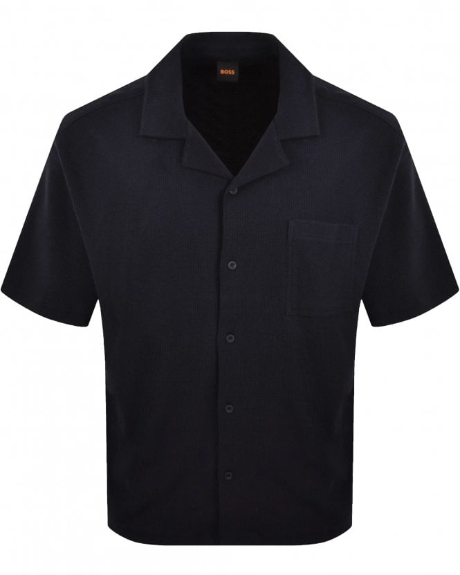BOSS Mens We_Urbanwaffle Relaxed Fit Short Sleeve Shirt - Dark Blue