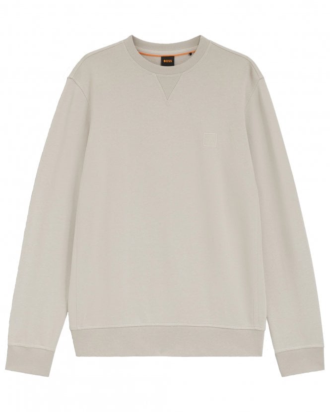 BOSS Mens Westart Cotton-Terry Sweatshirt with Logo Patch - Light Grey