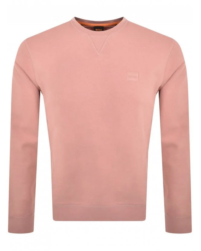 BOSS Mens Westart Terry Sweatshirt Open Pink