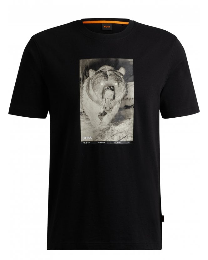BOSS Mens Wild Bear Print T-Shirt Black